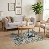 Teal Leaf Floral Botanical Area Rug