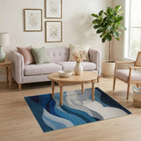 Blue and Teal Abstract Blue Waves Area Rug