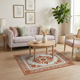 Ornate Orange Floral Border Area Rug