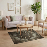 Gold and Silver Ornate Gold Sunburst Distressed Area Rug