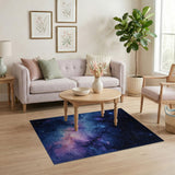 Washable Cosmic Galaxy Nebula Area Rug - Deep Blue & Purple Low Pile