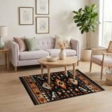 Bold Black Orange Southwestern Geometric Rug