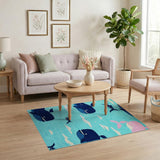 Playful Teal Whale Kids Area Rug