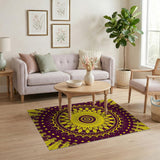 Yellow Sunflower Mandala Area Rug on Purple