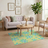 Sunny Yellow Teal Daisy Floral Area Rug