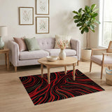 Bold Red Gold Swirl Abstract Area Rug
