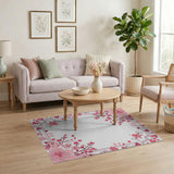 Romantic Pink Floral Frame Area Rug