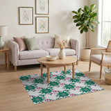 Green Green Starburst Floral Pattern Area Rug