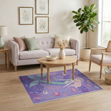 Whimsical Purple Mermaid Kids Area Rug