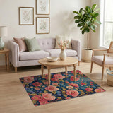 Vintage Pink Peony Garden Floral Rug