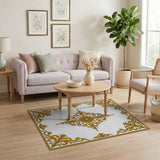 Opulent Gold Baroque Floral Medallion Rug