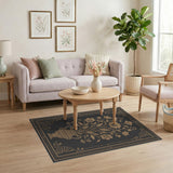 Gold Floral Vase Black Area Rug