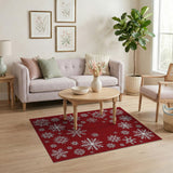 Geometric Modern Festive Red Snowflakes Area Rug