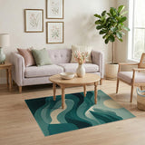 Teal Layered Mountain Wave Sunset Rug