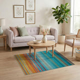 Vibrant Teal Orange Striped Area Rug