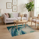 Abstract Area Blue and Teal Blue Abstract Wave Area Rug