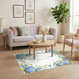Blue and Teal Blue Hydrangea Floral Vintage Area Rug
