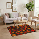 Autumn Maple Leaves Black Birds Area Rug