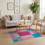 Vibrant Pink Blue Geometric Patchwork Area Rug