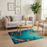 Sunlit Dolphins Vibrant Coral Reef Area Rug