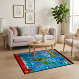 Pixel World Map Adventure Kids Area Rug