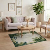 Coastal Beach Palm Frond Border Coastal Area Rug