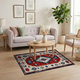 Distressed Red Navajo Southwestern Area Rug