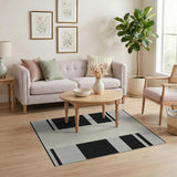 Black Framed Beige Geometric Area Rug