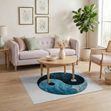Yin Yang Velvet Round Rug Black Teal