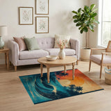 Sunset Palm Beach Waves Area Rug