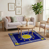 Navy Blue Sunburst Area Rug with Ornate Borders