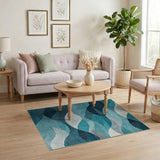 Blue and Teal Teal Blue Wave Geometric Area Rug