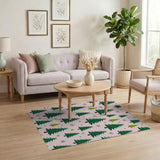 Festive Pink Christmas Trees Pattern Rug