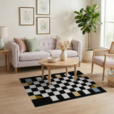 Modern Geometric Checkerboard Rug with Curved Accents