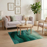 ODIKA Abstract Emerald Green Mountain Washable Area Rug - Low Pile Non-Slip Machine Washable Rug