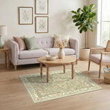 Green Sage Green Floral Vintage Area Rug