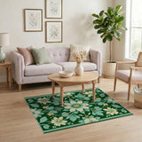 Emerald Green Yellow Blossom Floral Vintage Area Rug