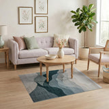 Layered Teal Mountain Abstract Area Rug