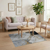 Gold Veined Cracked Marble Abstract Area Rug