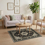 Black Persian Area Rug with Ivory Medallion