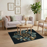 Ornate Teal Leaf Medallion Area Rug