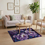 Elegant Purple Peony Blooms Area Rug