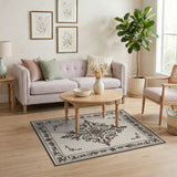 Beige and Neutral Ornate Beige Medallion Area Rug