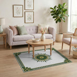 Ornate Green Gold Sunburst Area Rug