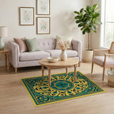 Teal Medallion on Yellow Persian Area Rug