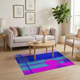 Modern Geometric Grid Rug with Pink Orb