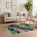 Fluid Green Pink Abstract Area Rug