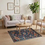 Navy Persian Area Rug with Vibrant Orange Florals