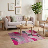 Abstract Pink Wavy Geometric Area Rug