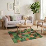 ODIKA Washable Green Geometric Checkered Area Rug - Low Pile, Non-Slip & Pet Friendly